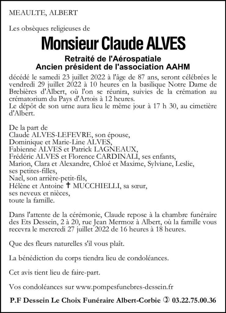 Avis de décès Claude ALVES