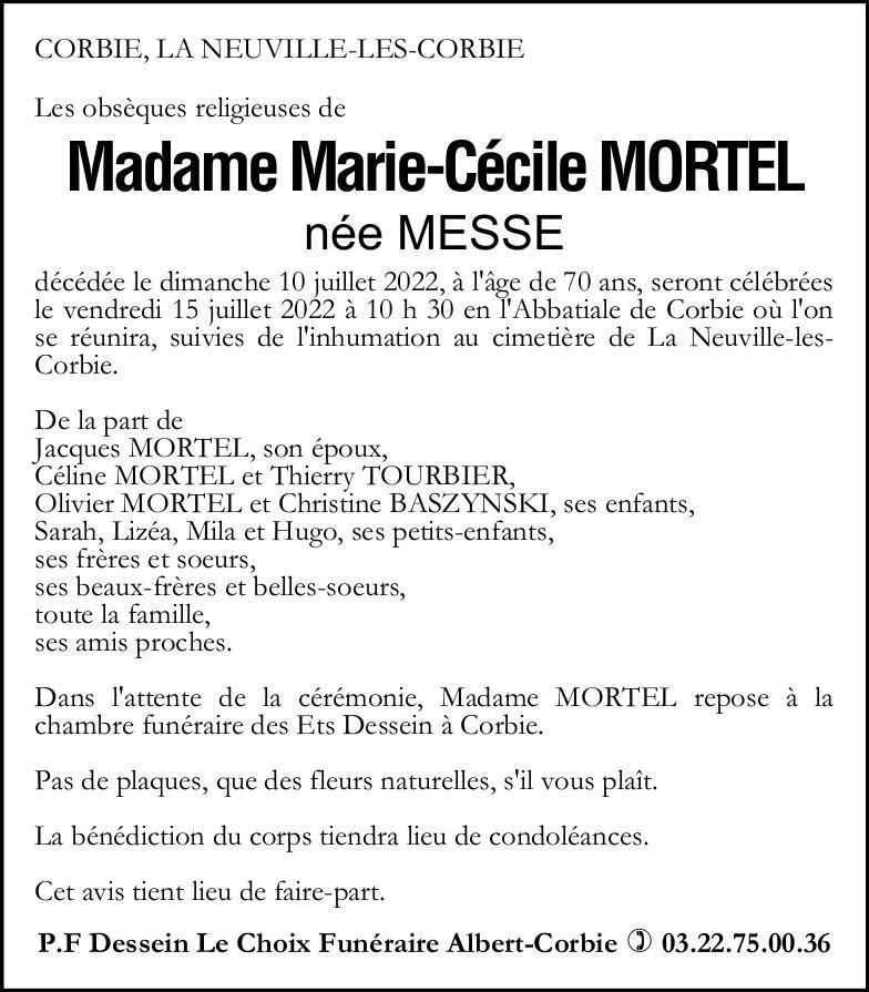 avis de décès de Madame Marie-Cécile MORTEL née MESSE