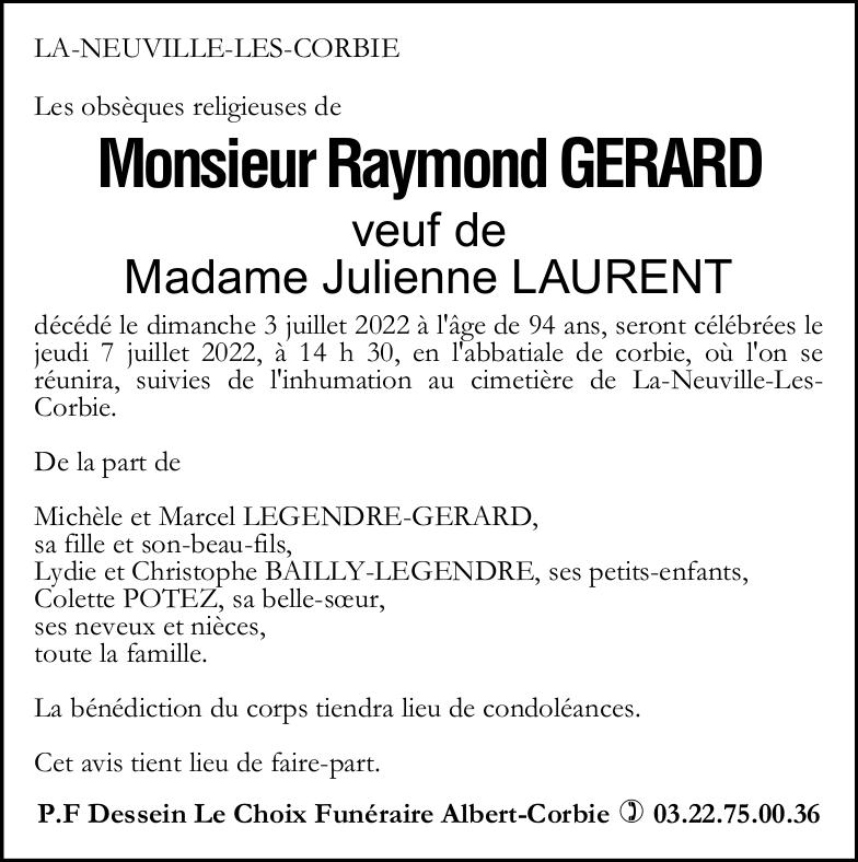avis de décès de Monsieur Raymond GERARD