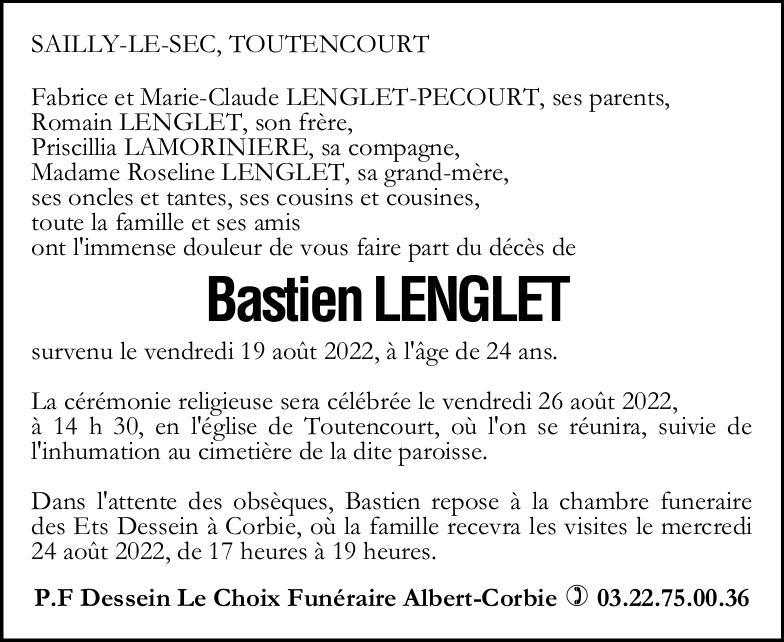Avis de décès Bastien LENGLET