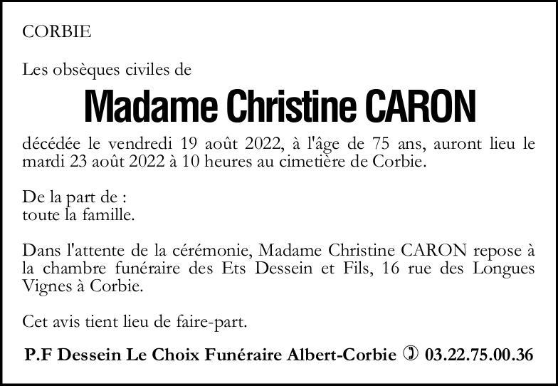 Avis de décès Mme Christine CARON