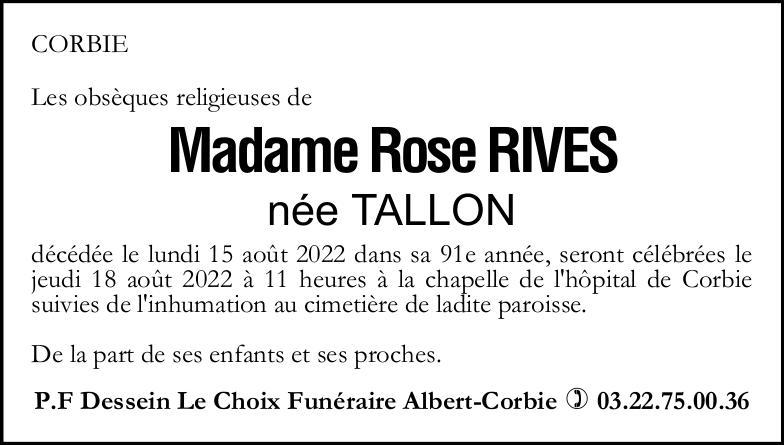 Avis de décès Rose RIVES