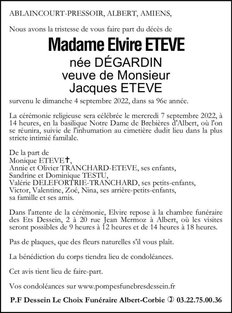 Avis de décès Elvire ETEVE