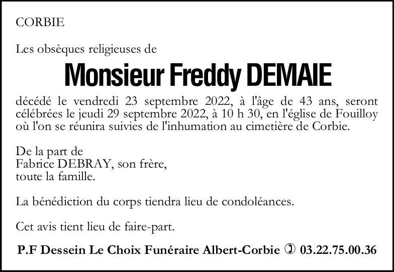 Avis de décès Freddy DEMAIE