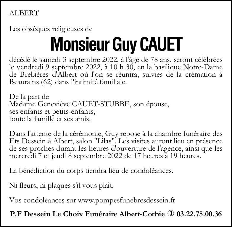 Avis de décès Guy CAUET