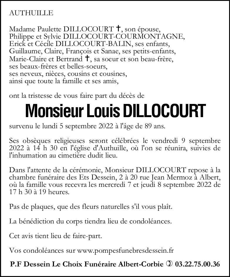 Avis de décès Louis DILLOCOURT