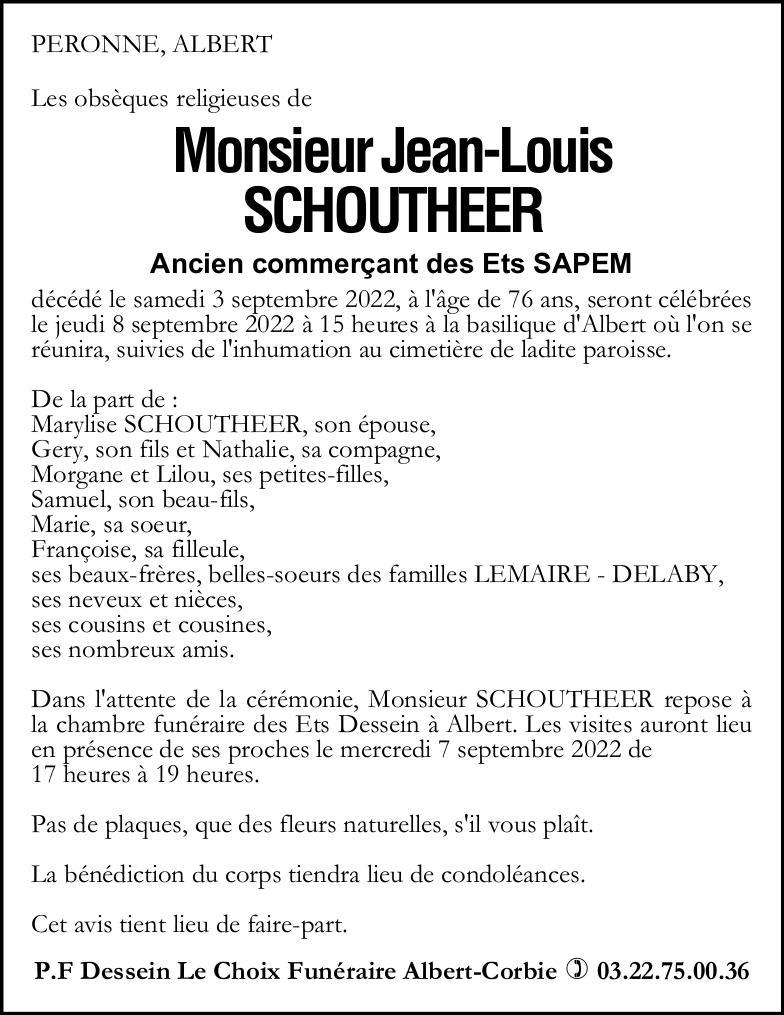 vis de décès Monsieur Jean-Louis SCHOUTHEER