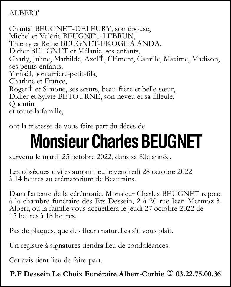 Avis de décès Charles BEUGNET