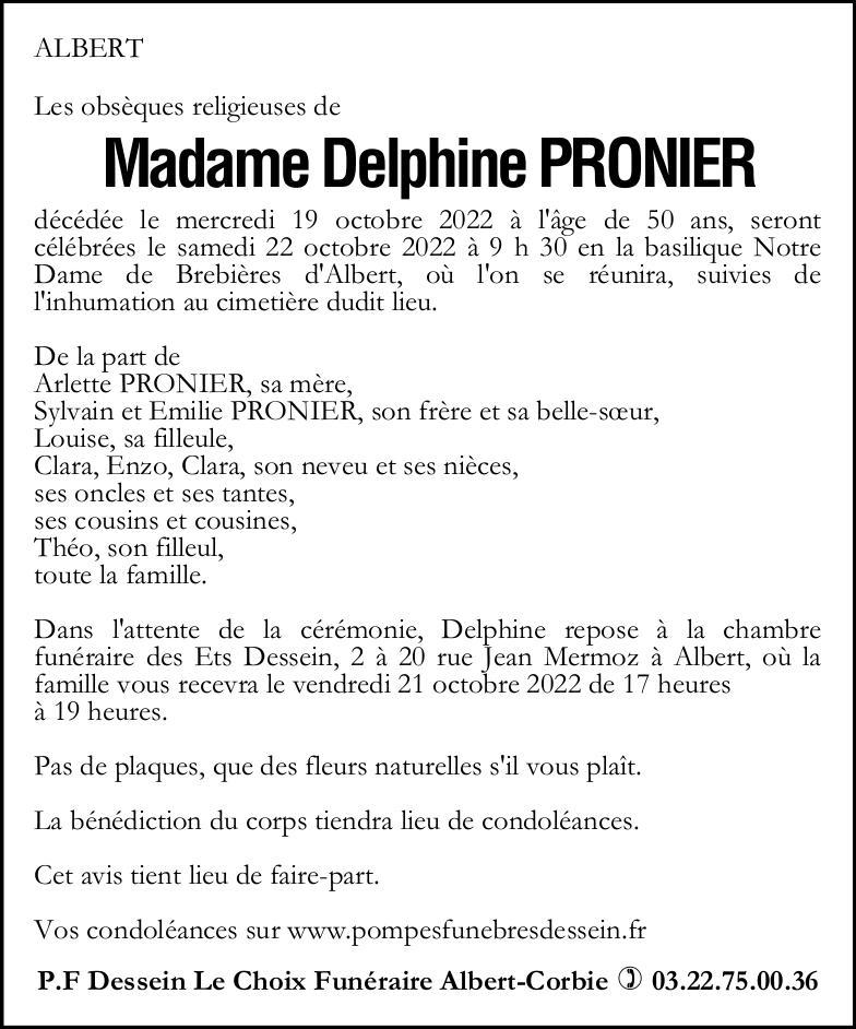 Avis de décès Delphine PRONIER