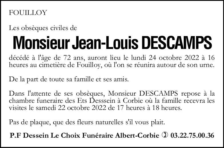 Avis de décès Jean-Louis DESCAMPS