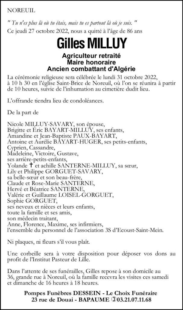 Avis de décès - MILLUY Gilles