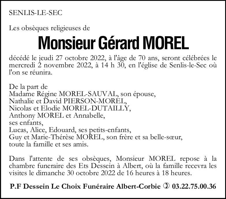avis de décès de Monsieur Gérard MOREL