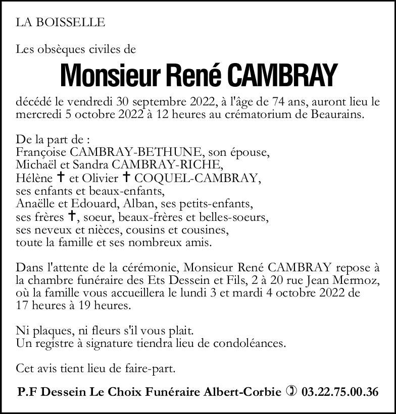 avis de décès de Monsieur René CAMBRAY