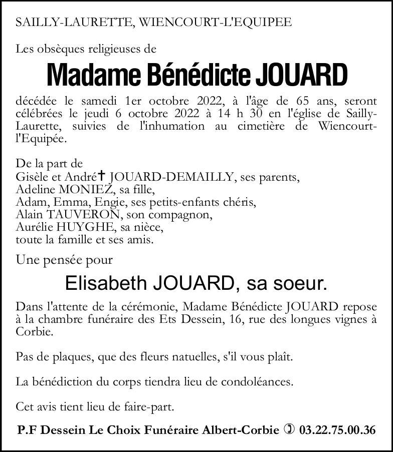 Avis de décès de Madame Bénédicte JOUARD