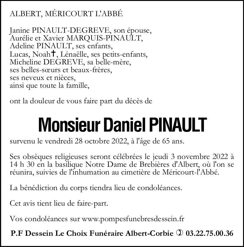 avis de décès de Monsieur Daniel PINAULT