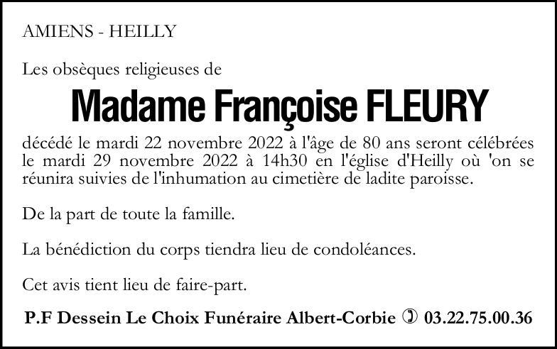 Avis de décès Françoise FLEURY