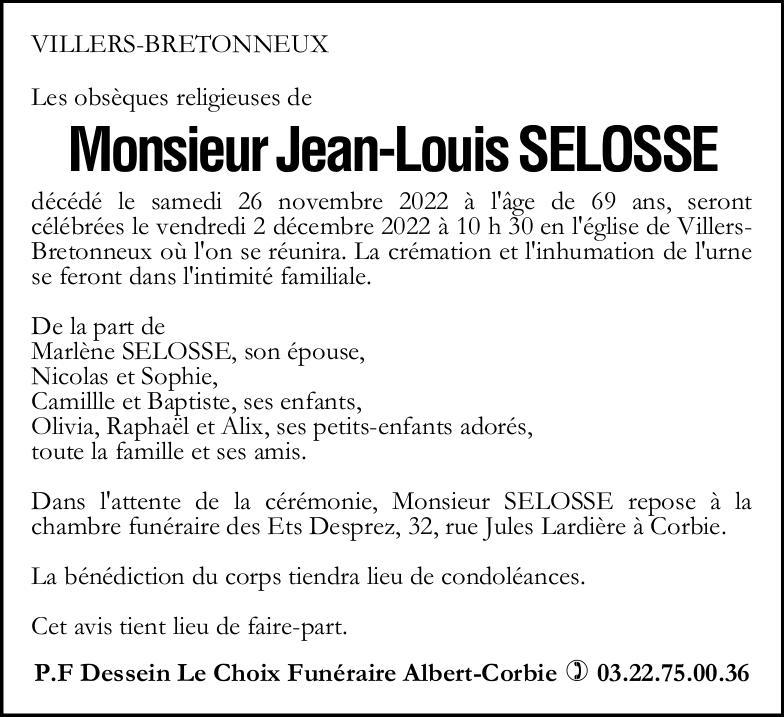 Avis de décès Jean-Louis SELOSSE