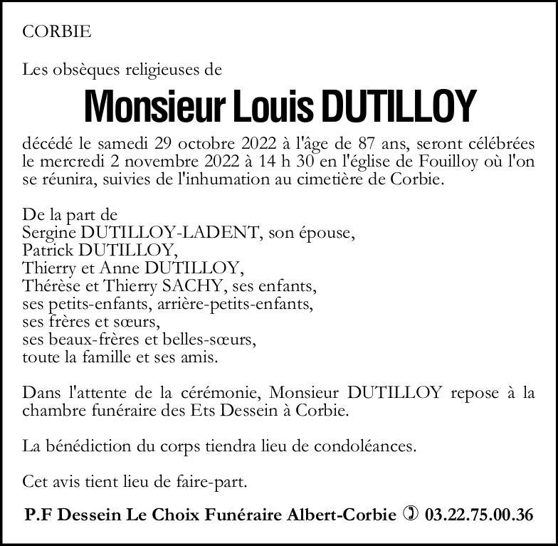 Avis de décès Louis DUTILLOY