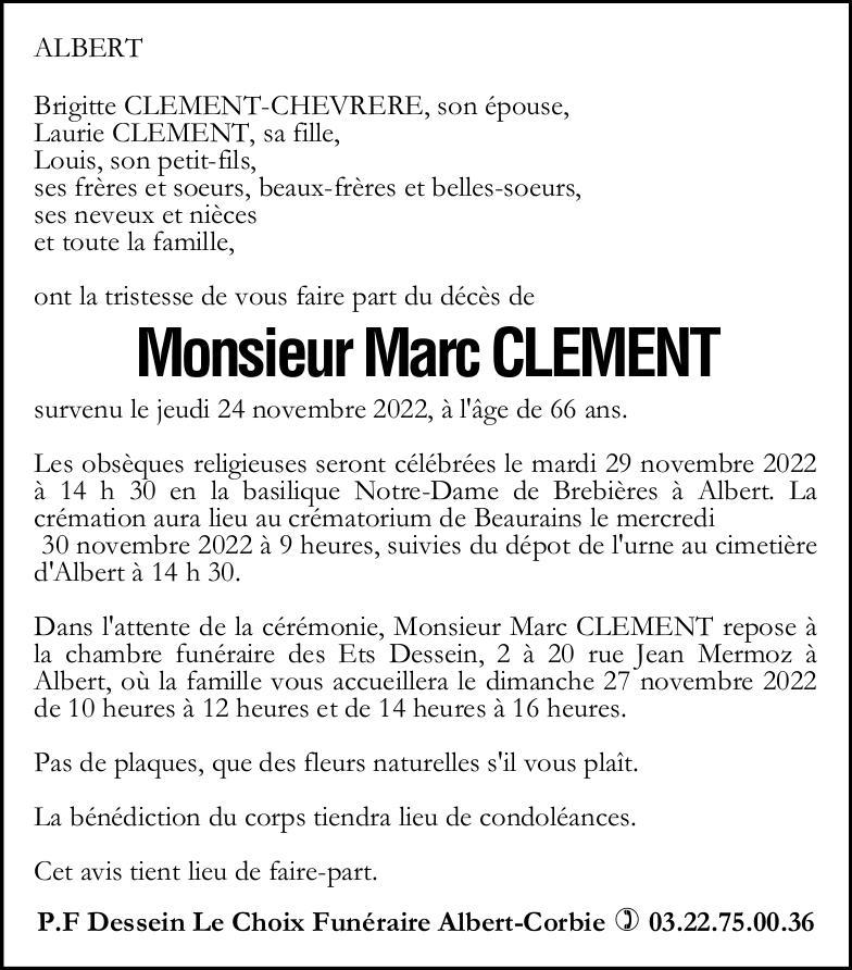 Avis de décès Marc CLEMENT