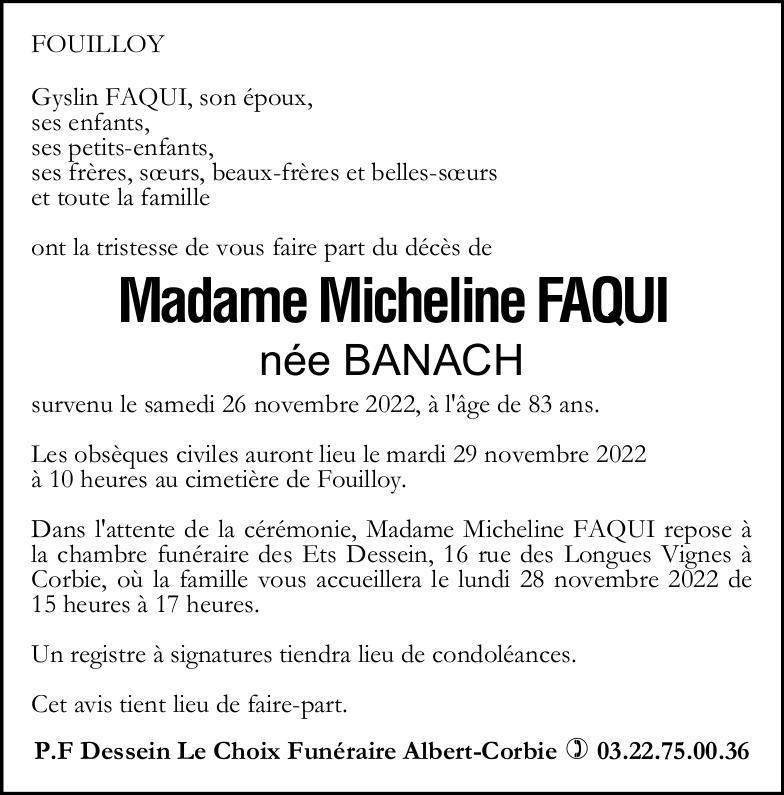 Avis de décès Micheline FAQUI