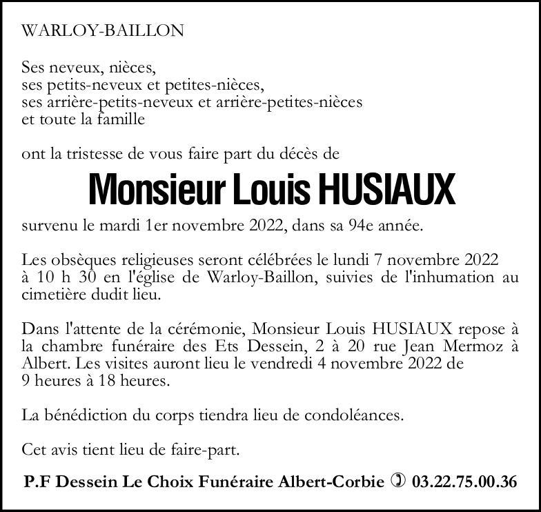 Avis de décès Monsieur Louis HUSIAUX