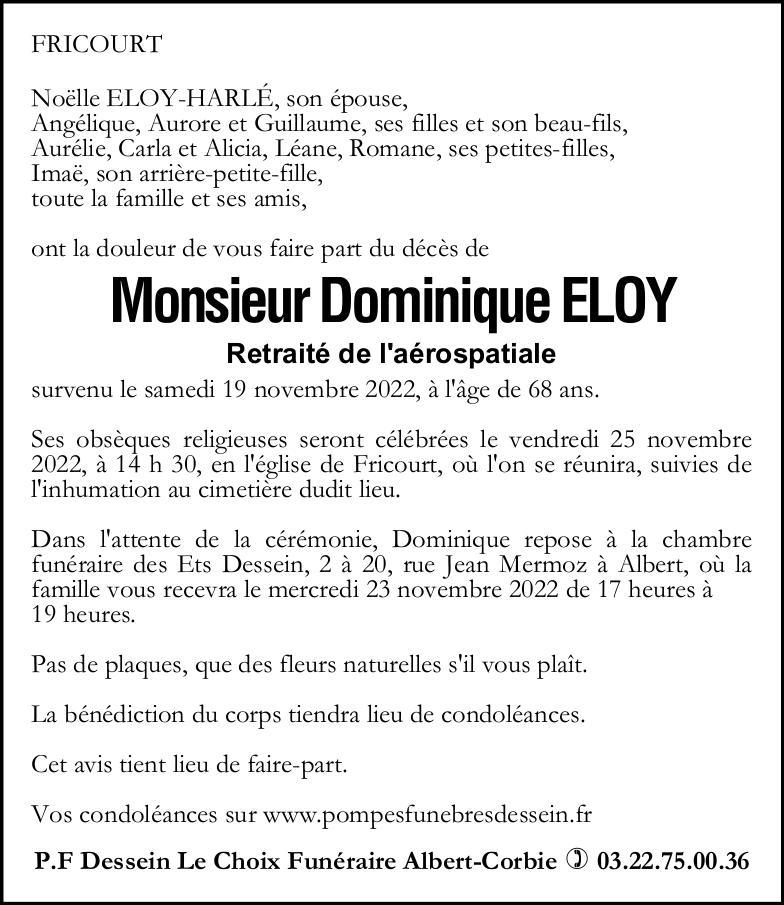 Avis de décès de Monsieur Dominique ELOY