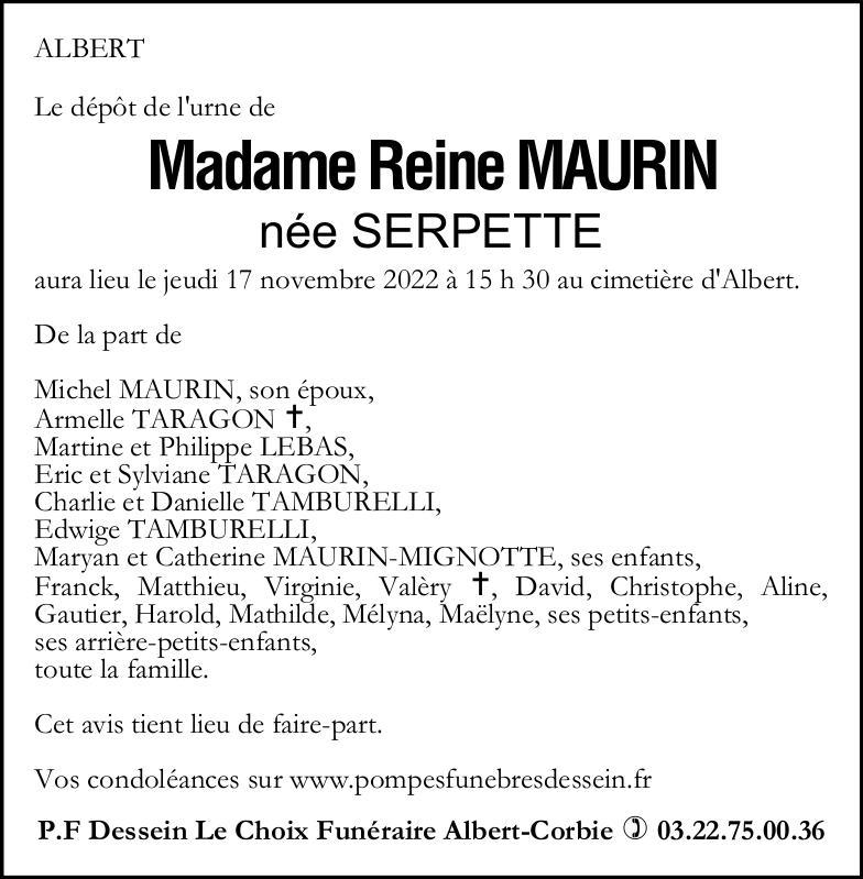 avis de décès de Madame Reine MAURIN née SERPETTE