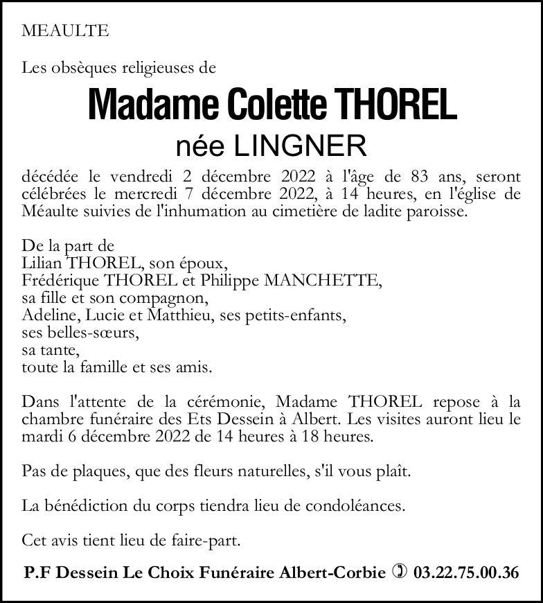 Avis de décès Colette THOREL
