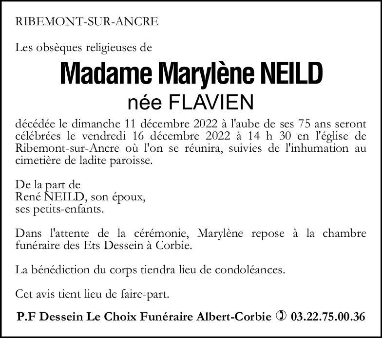 Avis de décès Maryléne NEILD