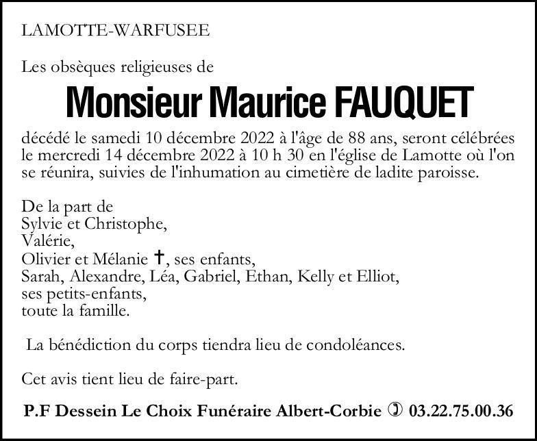 Avis de décès Maurice FAUQUET