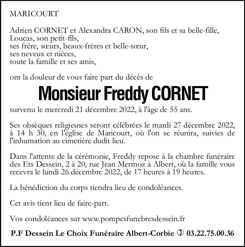 Avis de décès de Monsieur Freddy CORNET