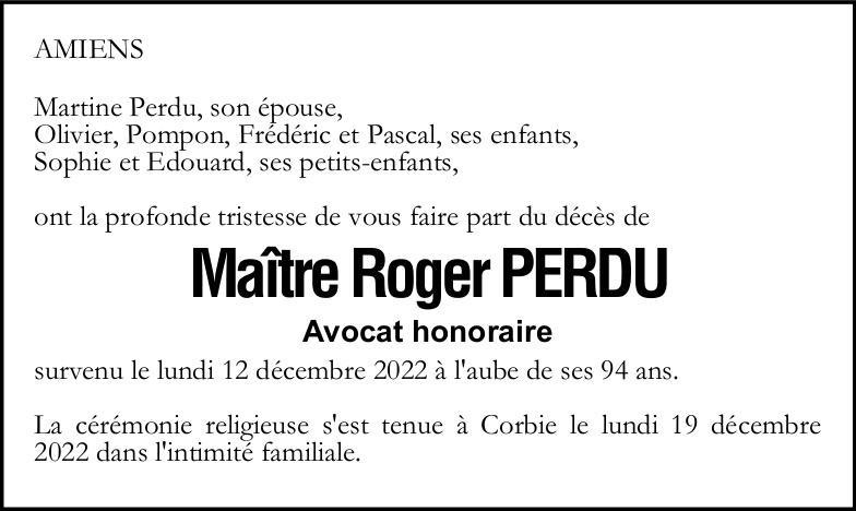 Avis de décès de Monsieur Roger PERDU
