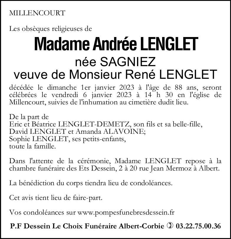Avis de décès Andrée LENGLET