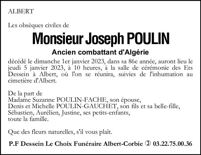 Avis de décès de Monsieur Joseph POULIN