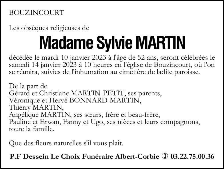 Avis de décès de Madame Sylvie MARTIN