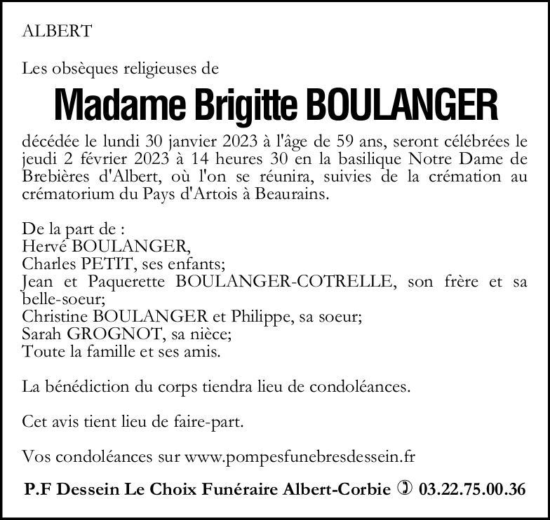 avis de décès de Madame Brigitte BOULANGER