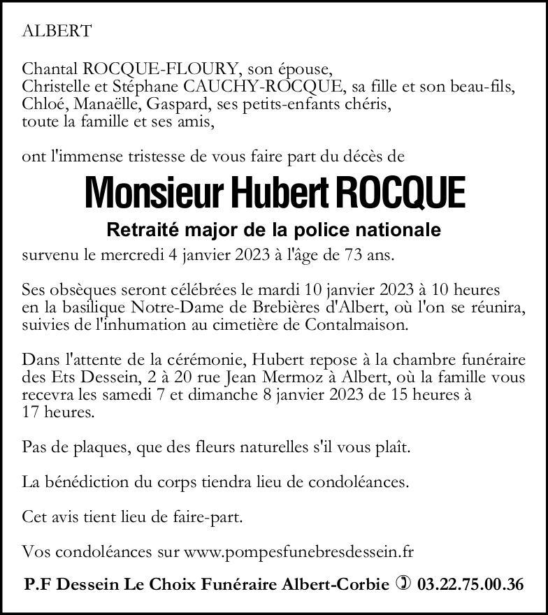 avis de décès de Monsieur Hubert ROCQUE