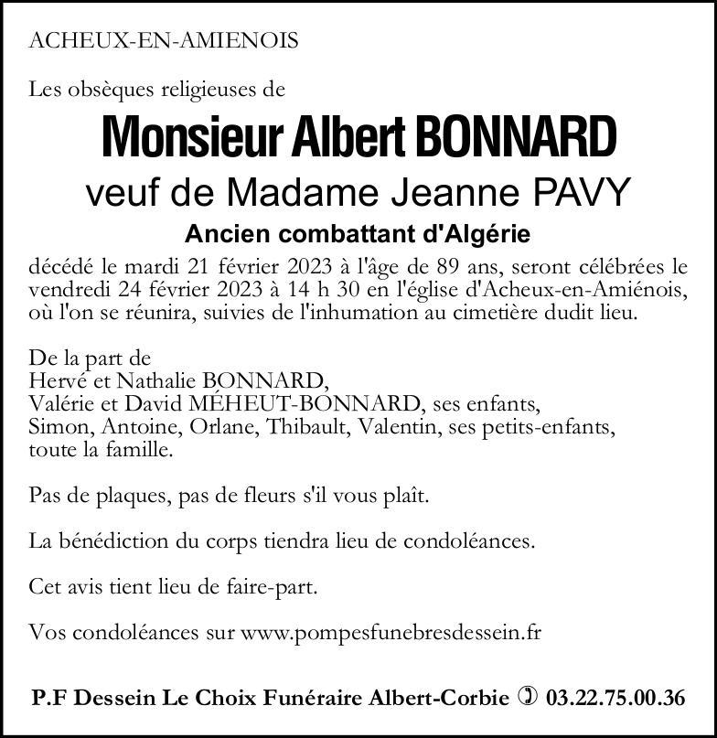 Avis de décès Albert BONNARD