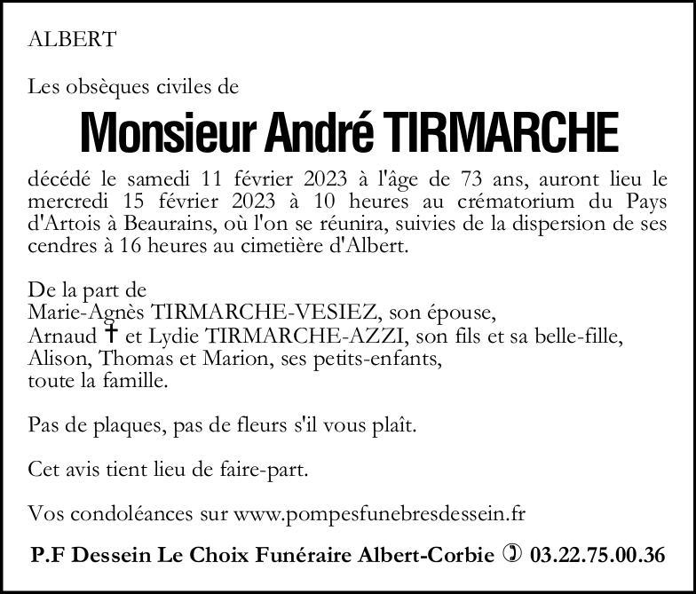 Avis de décès André TIRMARCHE