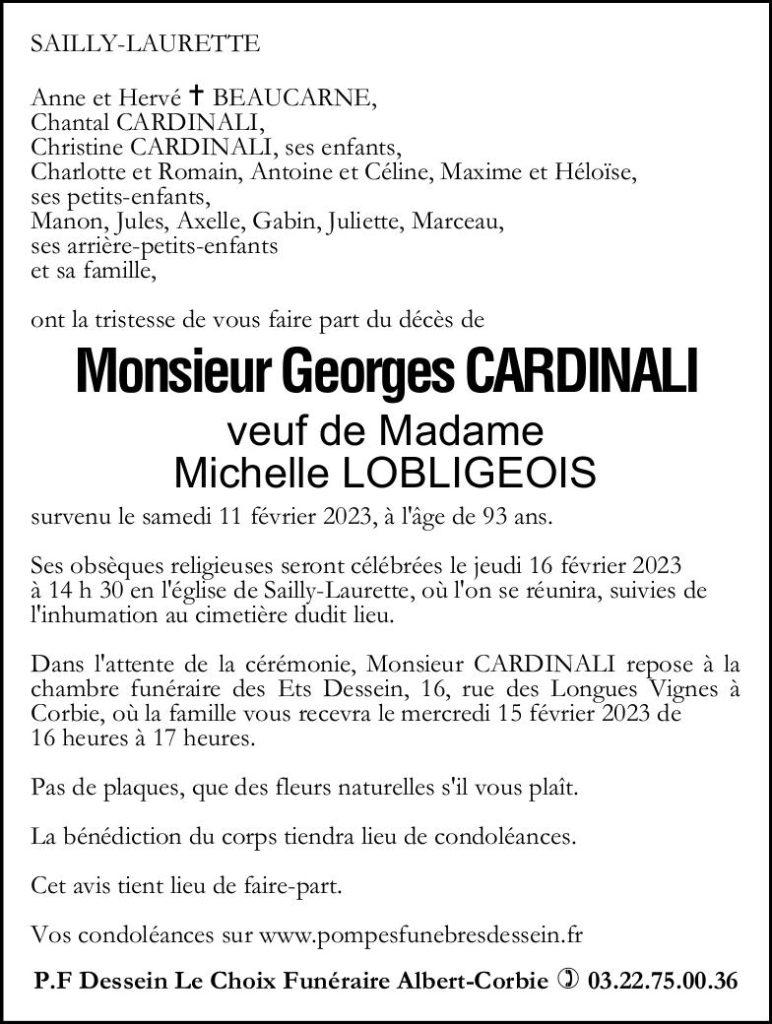 Avis de décès Georges CARDINALI