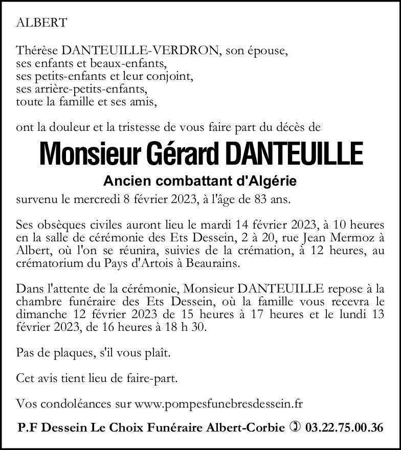 Avis de décès Gérard DANTEUILLE