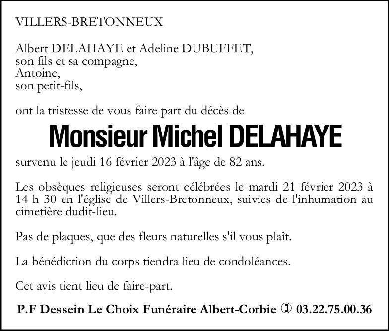 Avis de décès Michel DELAHAYE