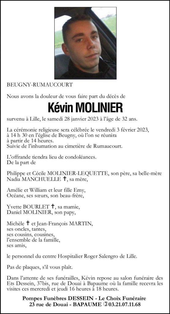 Avis de décès - Monsieur Kévin MOLINIER