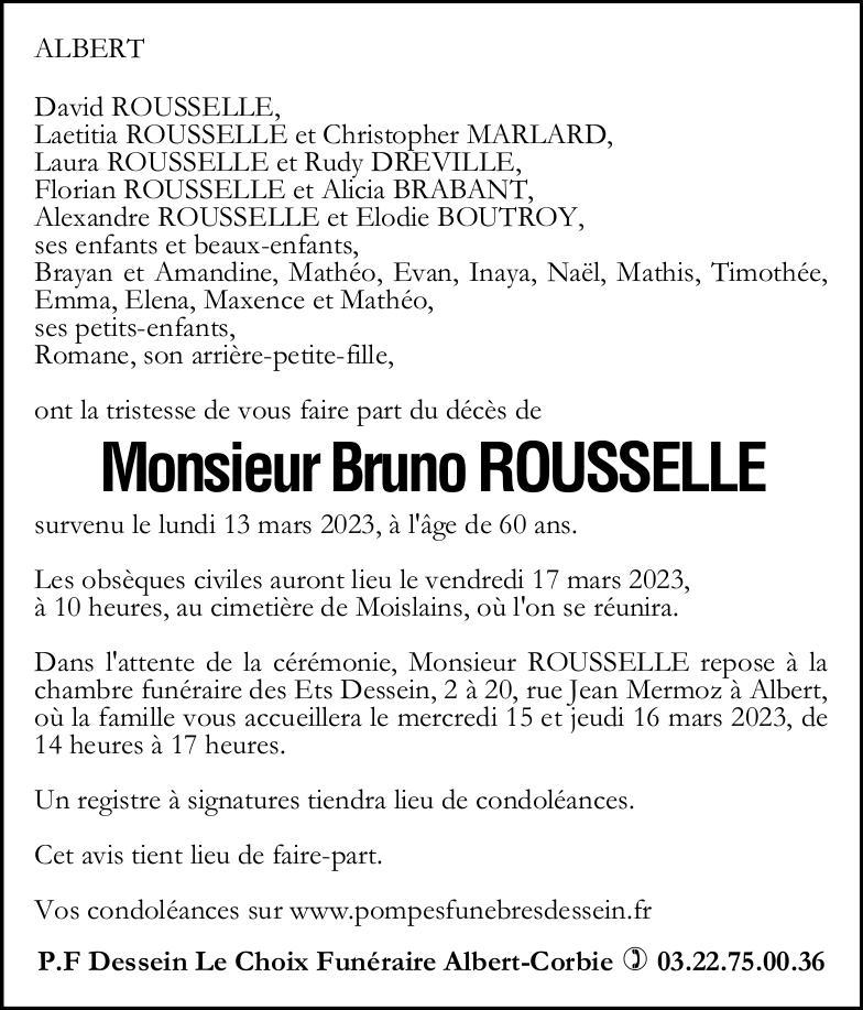 Avis de décès Bruno ROUSSELLE