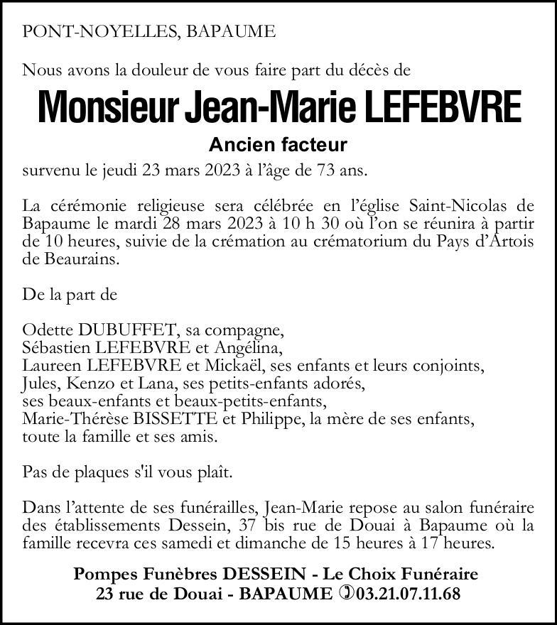 Avis de décès- Jean-Marie LEFEBVRE