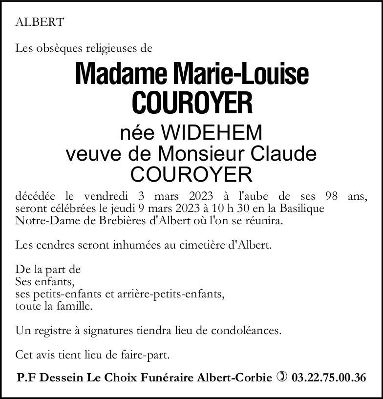 Avis de décès Marie-Louise COUROYER