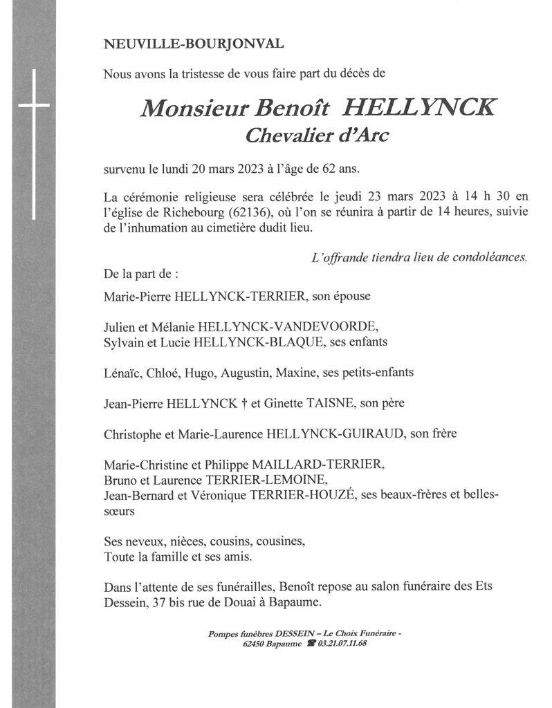 Avis de décès - Monsieur Benoît HELLYNCK