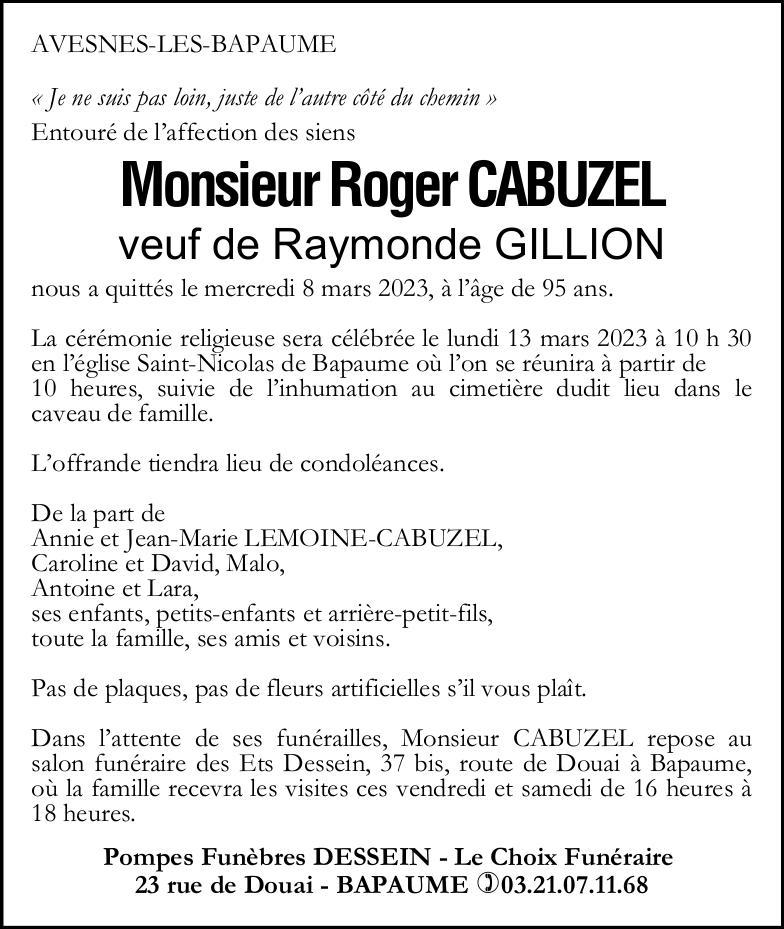 Avis de décès-Monsieur Roger CABUZEL