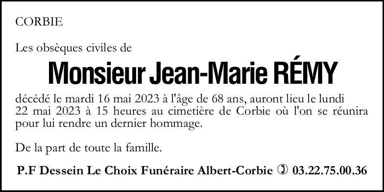Avis de décès Jean-Marie REMY