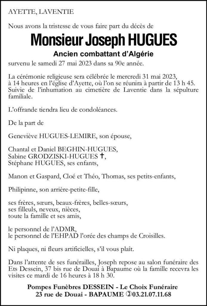 Avis de décès - Monsieur Joseph HUGUES